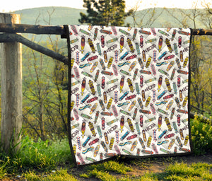 Skate Board Pattern Print Design 05 Premium Quilt