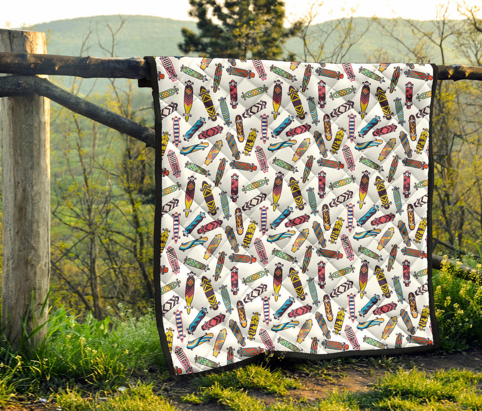 Skate Board Pattern Print Design 05 Premium Quilt