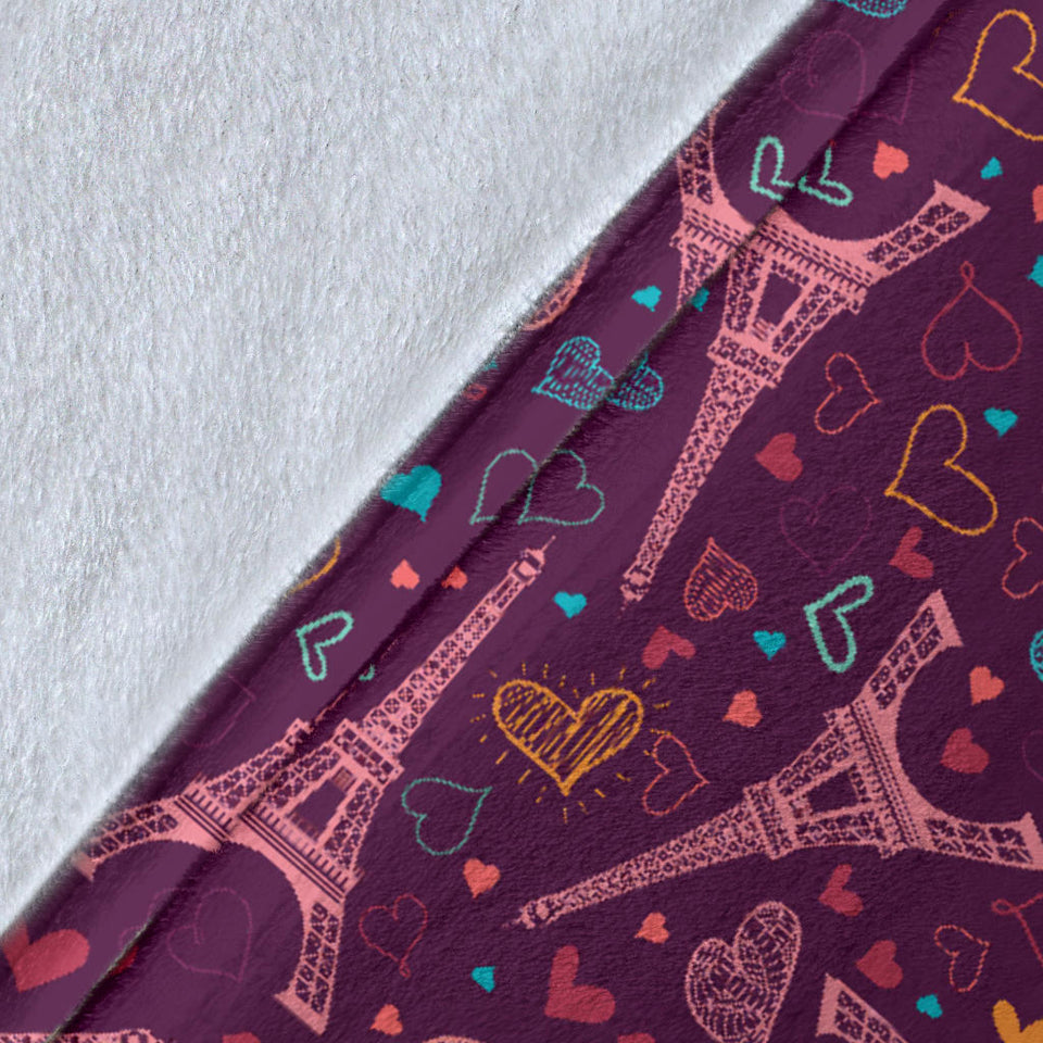 Eiffel Tower Heart Pattern Print Design 04 Premium Blanket
