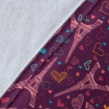 Eiffel Tower Heart Pattern Print Design 04 Premium Blanket