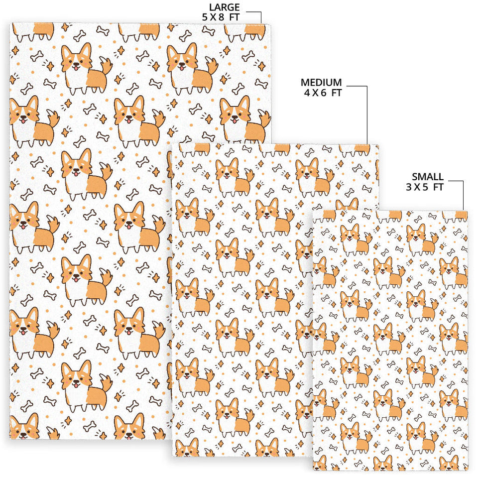 Cute Corgi Heart Star Bone Pattern Area Rug