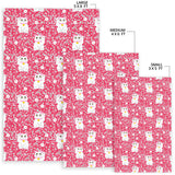 Maneki Neko Lucky Cat Sakura Pink Background Area Rug