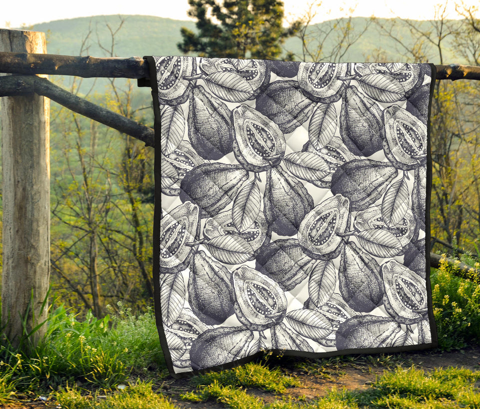 Guava Tropical Hand Drawn Pattern Premium Quilt
