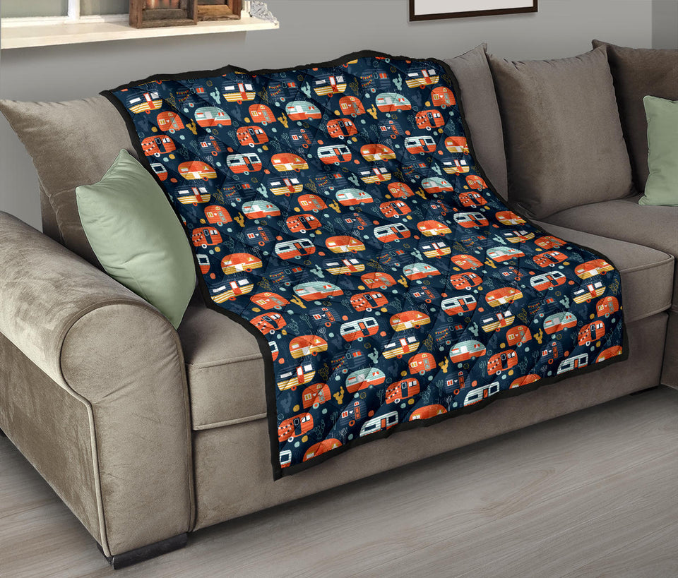 Camper Van Pattern Print Design 05 Premium Quilt