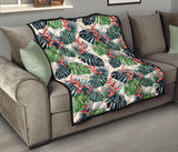 Heliconia Flowers, Palm And Monstera Leaves Premium Quilt