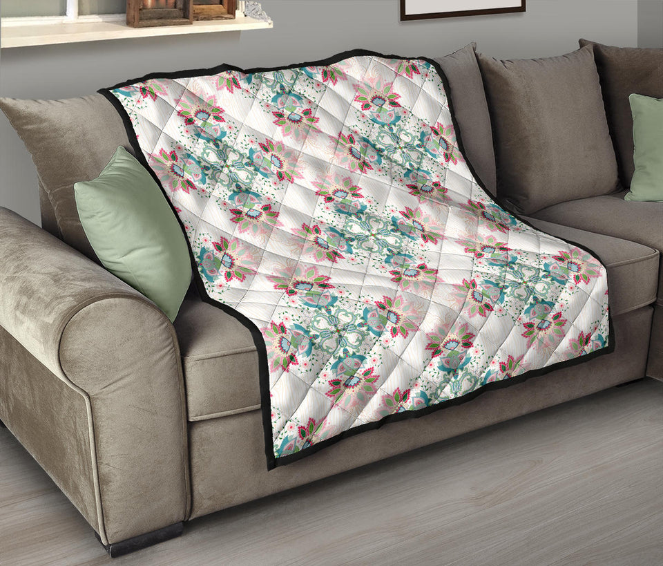 Square Floral Indian Flower Pattern Premium Quilt