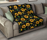 Sunflower Golden Polygonal Shapes Premium Quilt