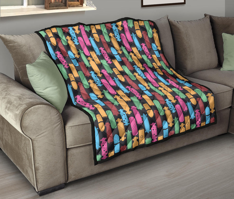 Skate Board Pattern Print Design 02 Premium Quilt