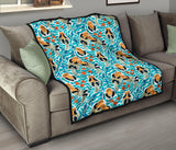 Cute Sea Otters Fishe Sea Urchin Pattern Premium Quilt