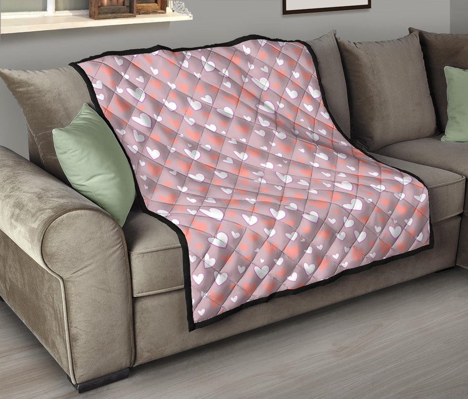 Coral White Heart Pattern Premium Quilt