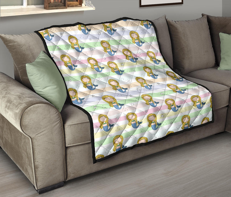 Cute Hand Drawn Mermaid Premium Quilt