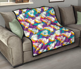 Colorful Crow Illustration Pattern Premium Quilt
