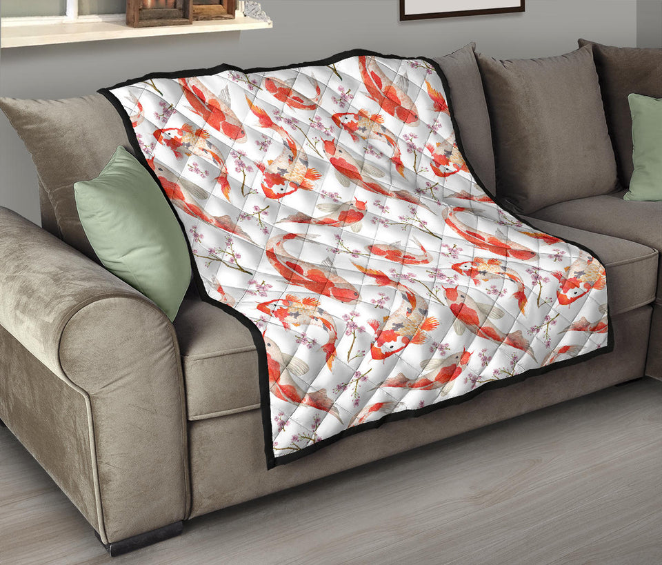 Watercolor Koi Fish Carp Fish Pattern Premium Quilt