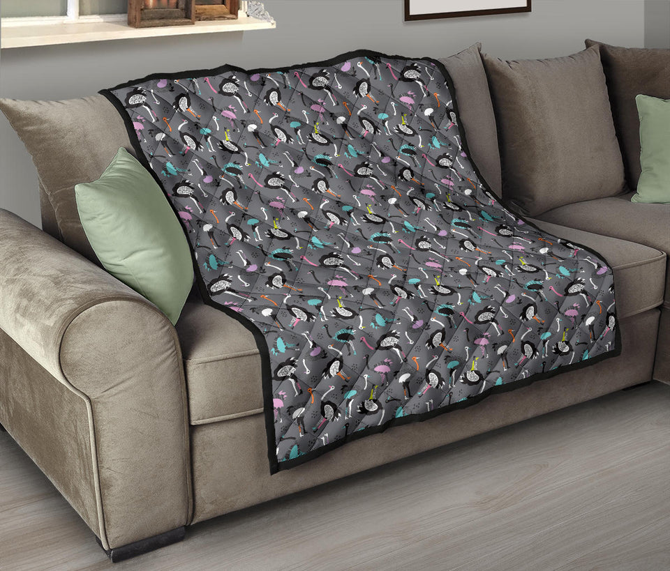 Ostrich Pattern Print Design 01 Premium Quilt