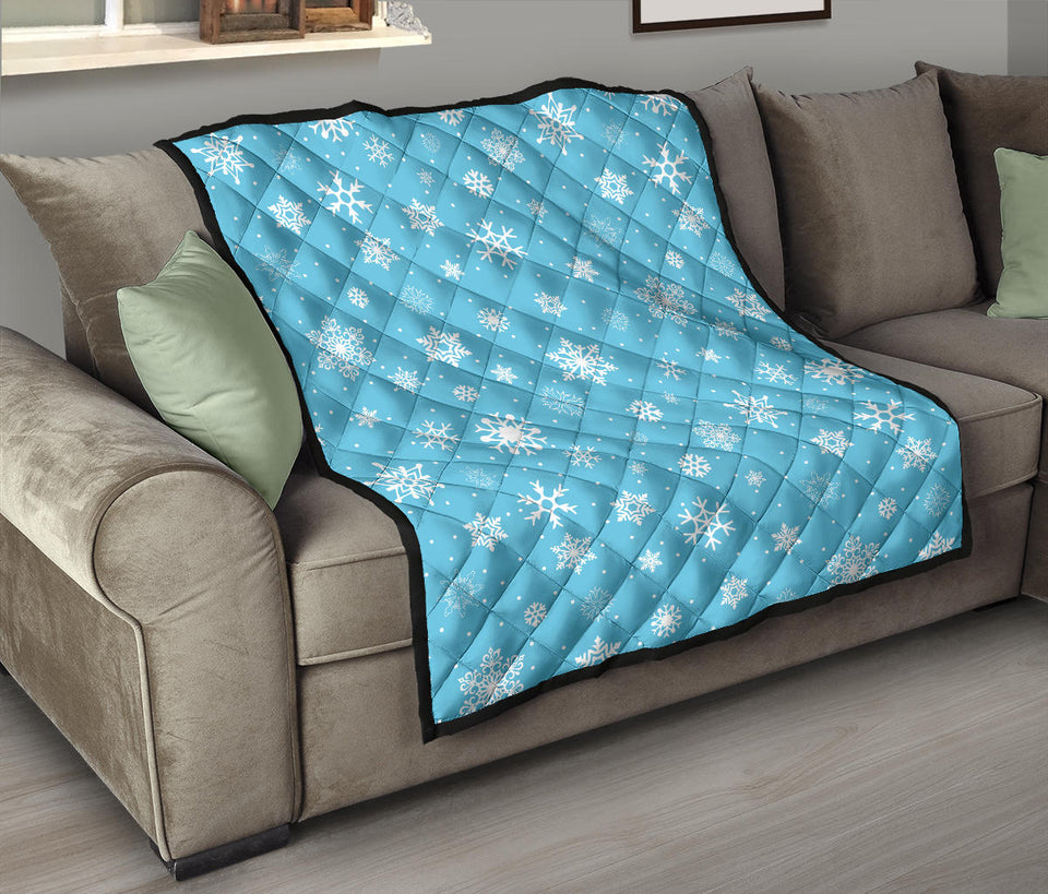 Snowflake Pattern Blue Background Premium Quilt
