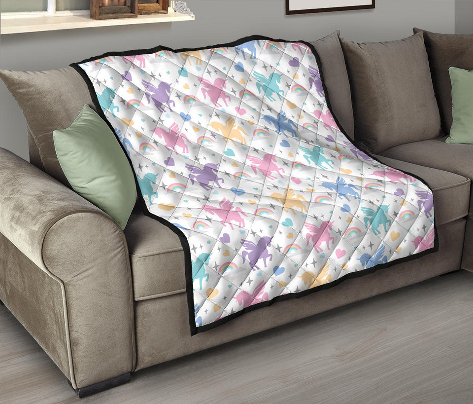 Colorful Unicorn Rainbow Heart Pattern Premium Quilt