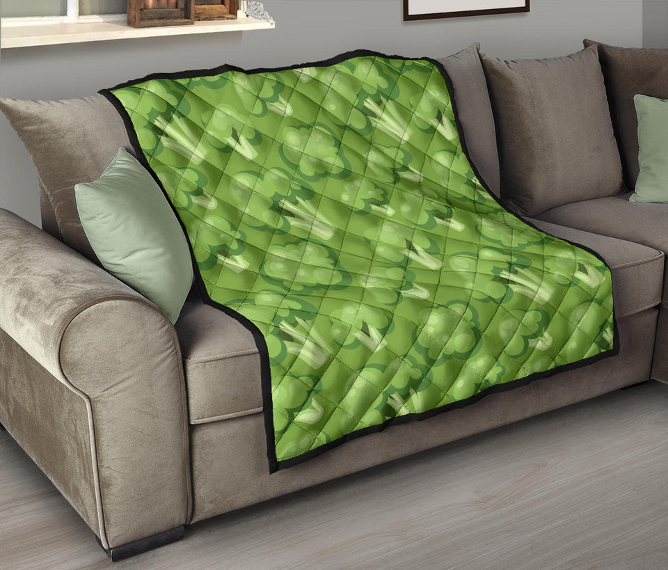 Broccoli Pattern Green Background Premium Quilt