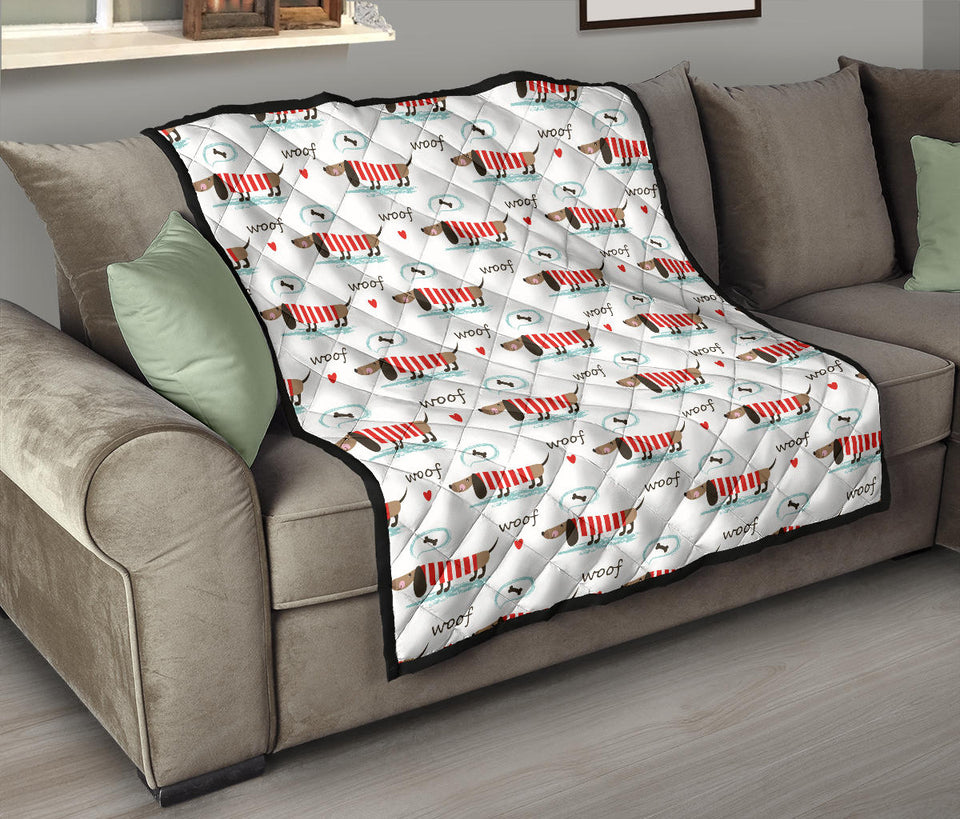 Cute Dachshund Bone Pattern Premium Quilt