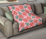 Grapefruit Leaves Flower Pink Background Premium Quilt