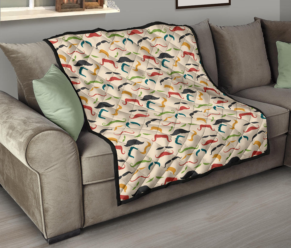 Mustache Beard Pattern Print Design 03 Premium Quilt