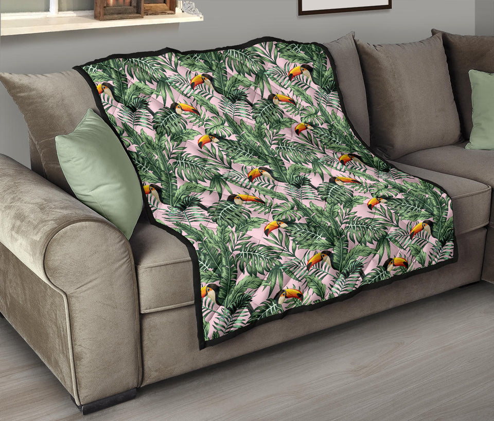 Toucan Tropical Green Jungle Palm Pattern Premium Quilt