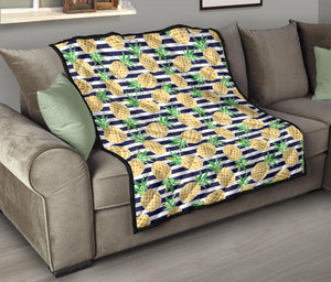 Pineapples Pattern Striped Background Premium Quilt