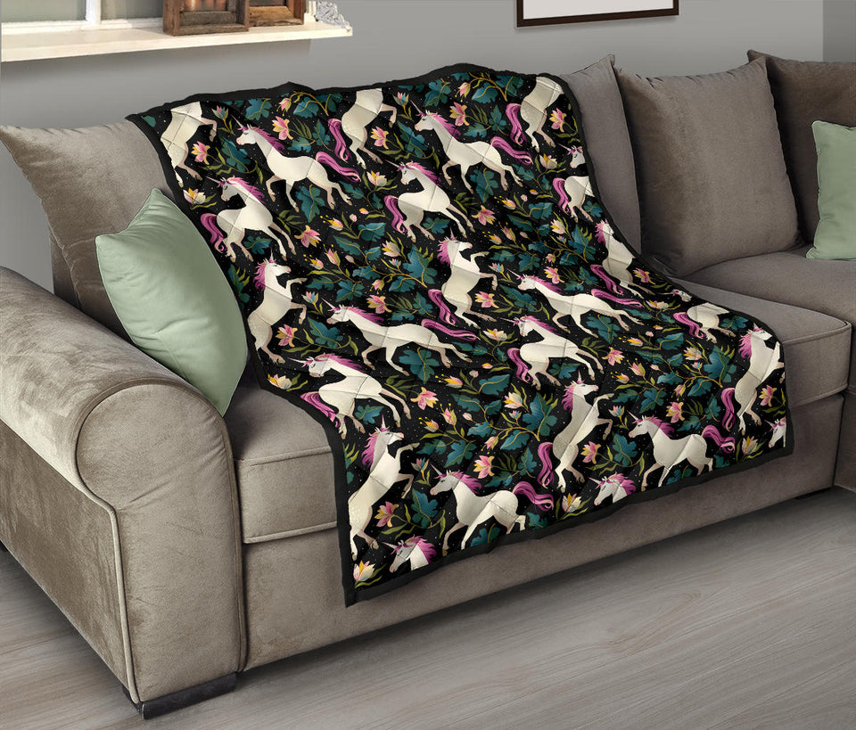 Unicorns Forest Background Premium Quilt