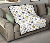 Hand Drawn Gold Black Star Pattern Premium Quilt.