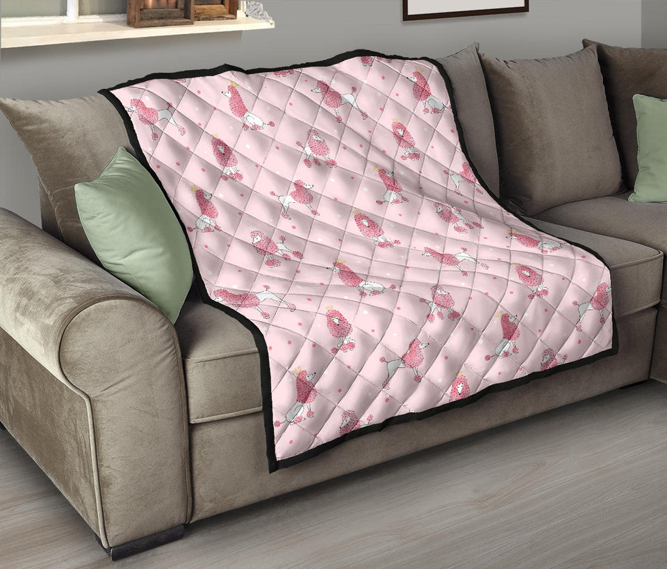 Poodle Dog Pink Color Theme Premium Quilt