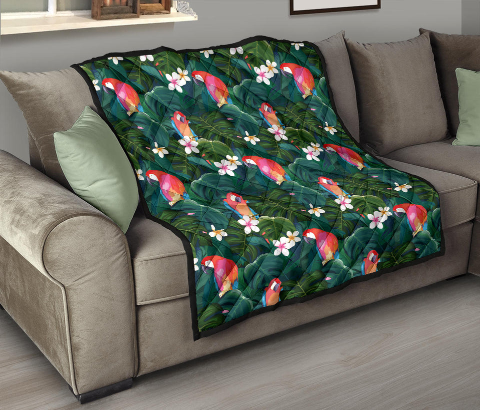 Parrot Palm Tree Leaves Flower Hibiscus Pattern Premium Quilt