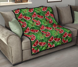 Watermelons Tropical Palm Leaves Pattern Background Premium Quilt