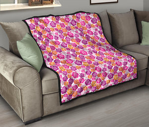 Hibiscus Pattern Print Design 01 Premium Quilt