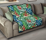 Heliconia Palm And Monstera  Leaves Pattern Premium Quilt