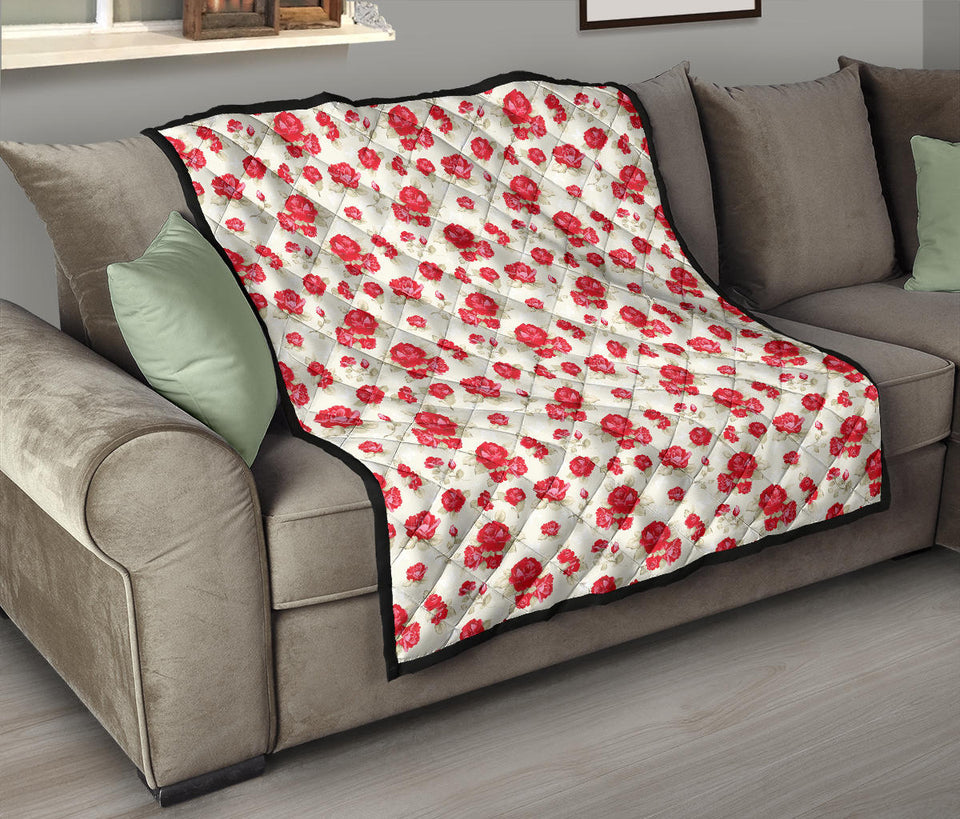 Rose Pattern Print Design 01 Premium Quilt