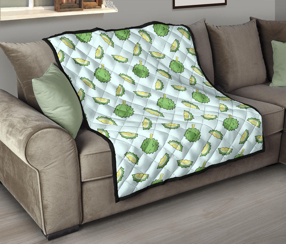 Durian Pattern Blue Background Premium Quilt