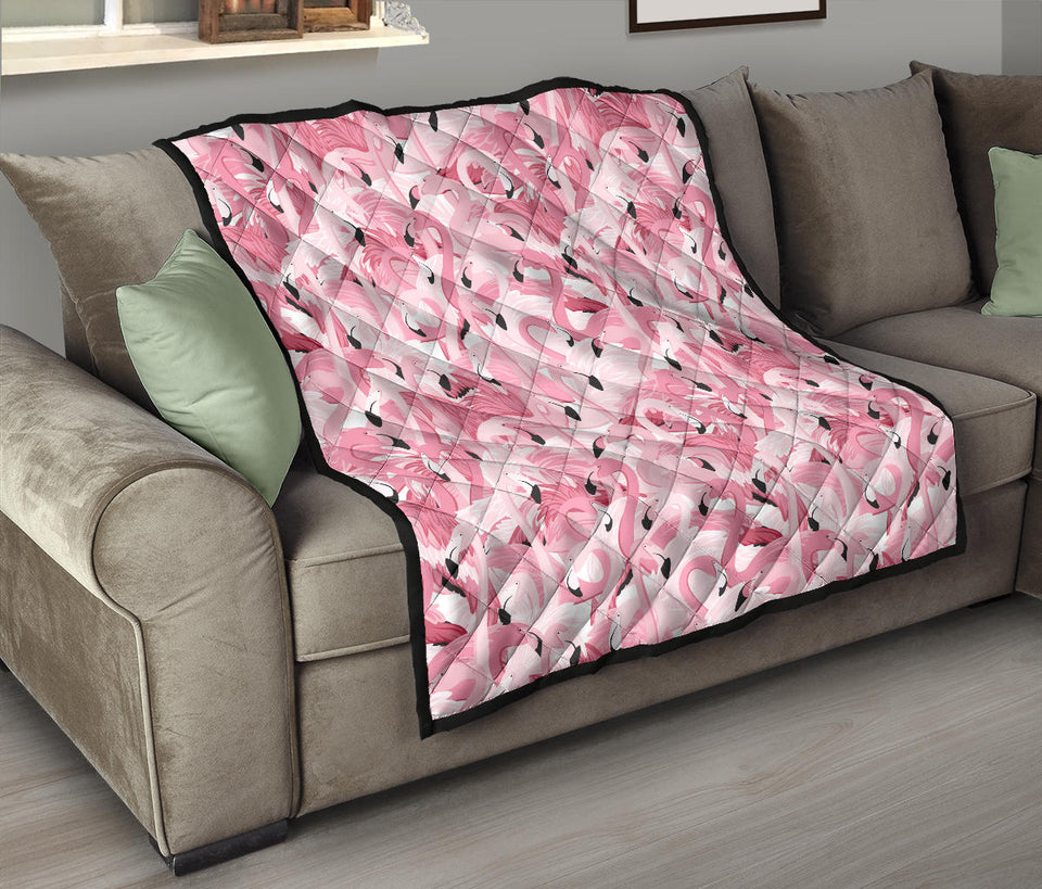 Pink Flamingos Pattern Background Premium Quilt