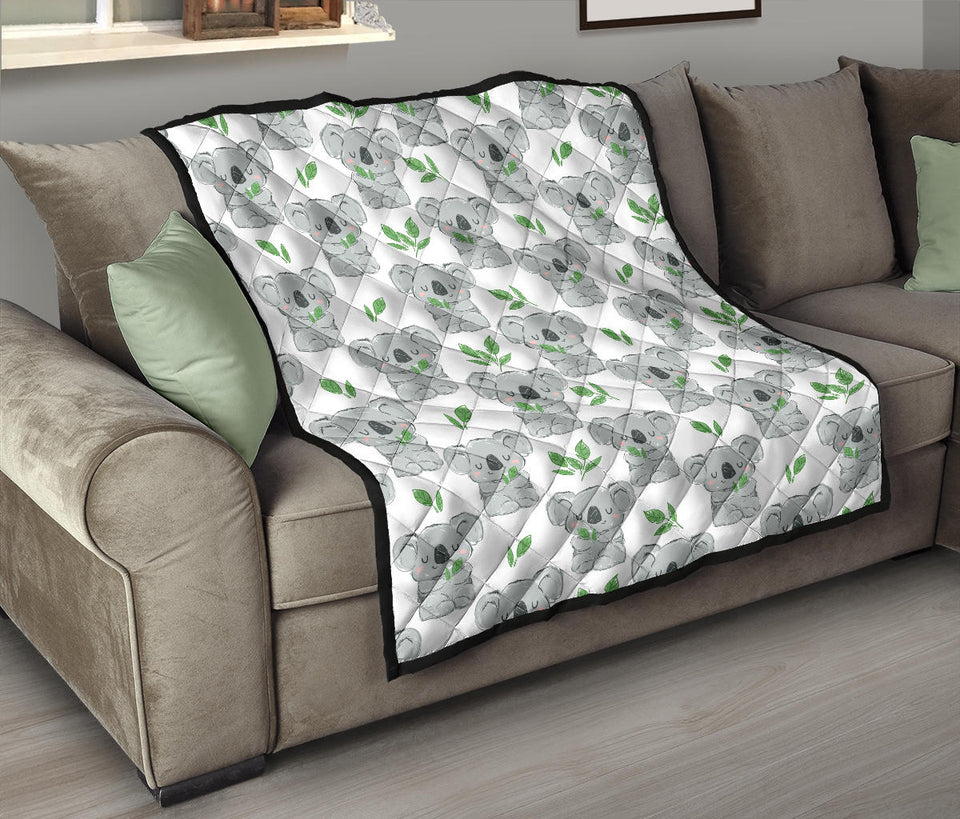 Hand Drawn Koala Leaves Pattern Premium Quilt