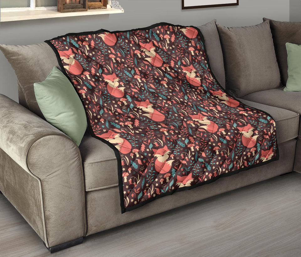 Fox Leaves Mushroom Pattern Premium Quilt