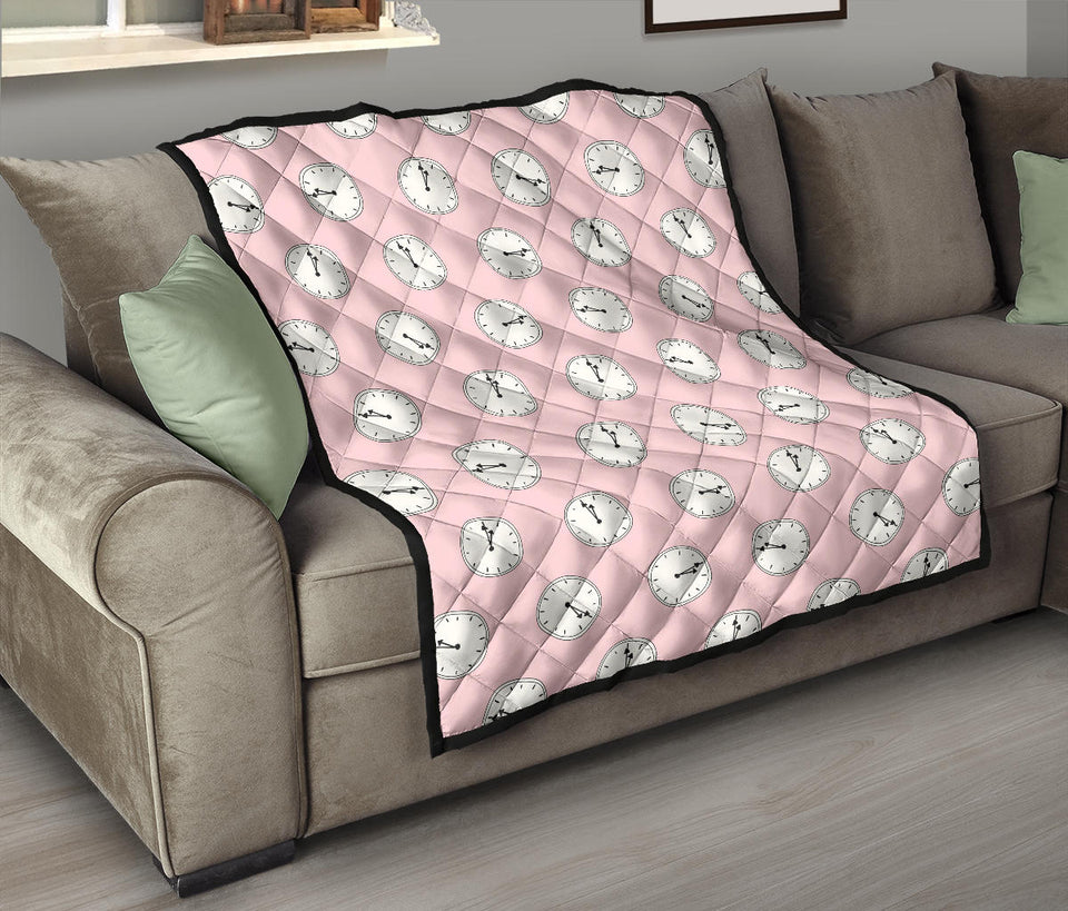 Clock Pattern Pink Blackground Premium Quilt