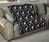 Saxophone Music Notes Treble Clef Black White Theme Premium Quilt