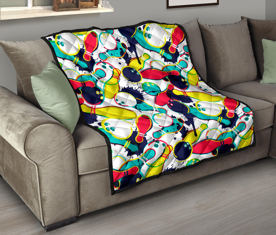 Watercolor Bowling Ball Pins Premium Quilt
