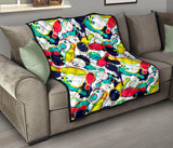 Watercolor Bowling Ball Pins Premium Quilt