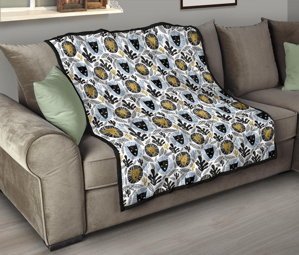 Lion Pattern Print Design 05 Premium Quilt