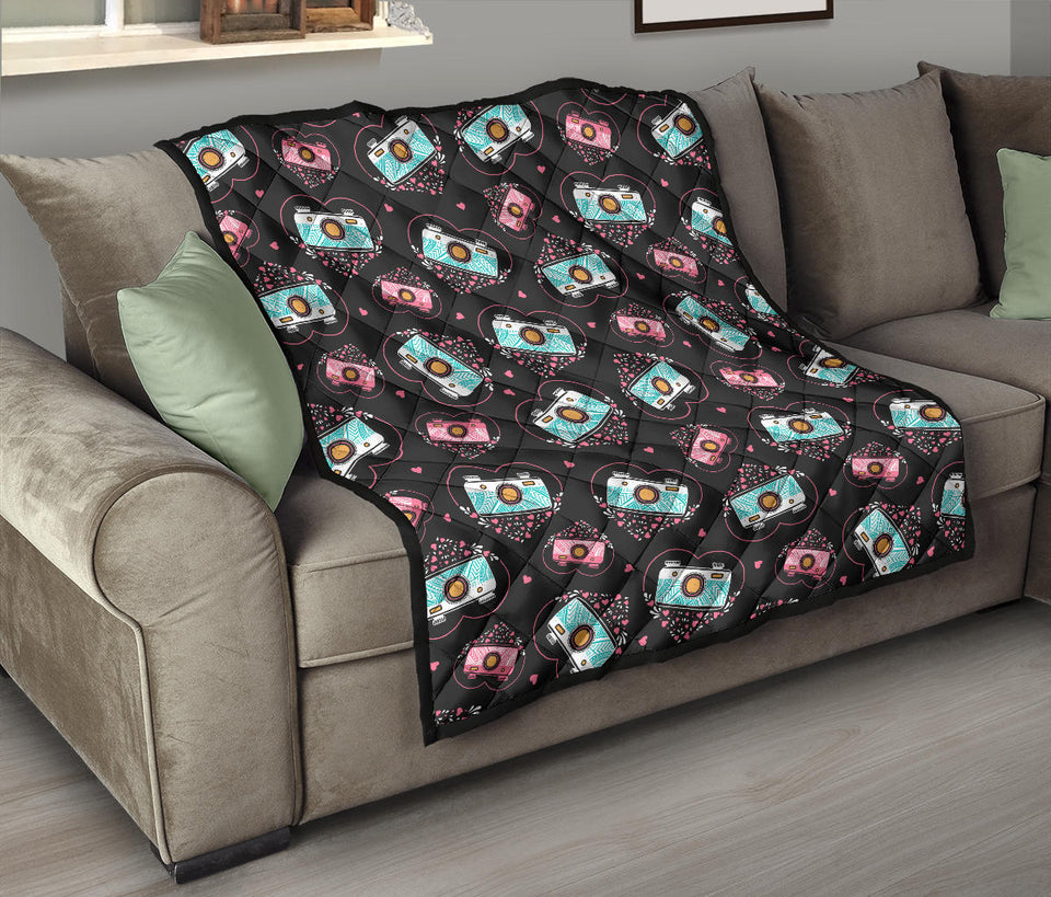 Camera Pattern Print Design 04 Premium Quilt