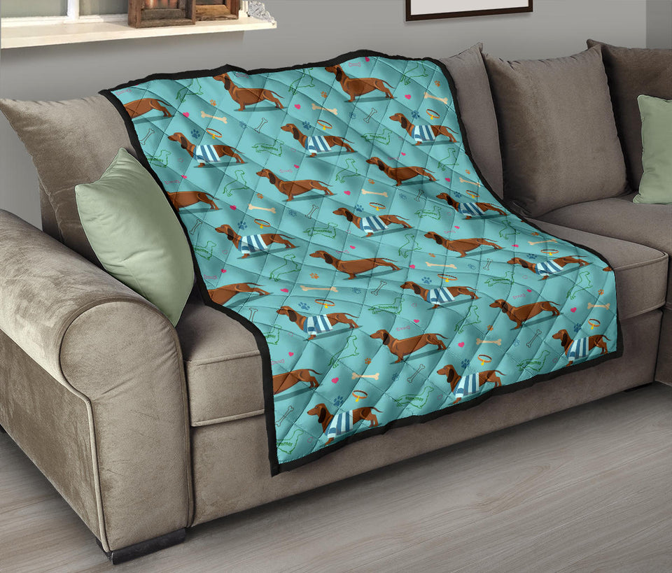 Dachshund Decorative Background Premium Quilt