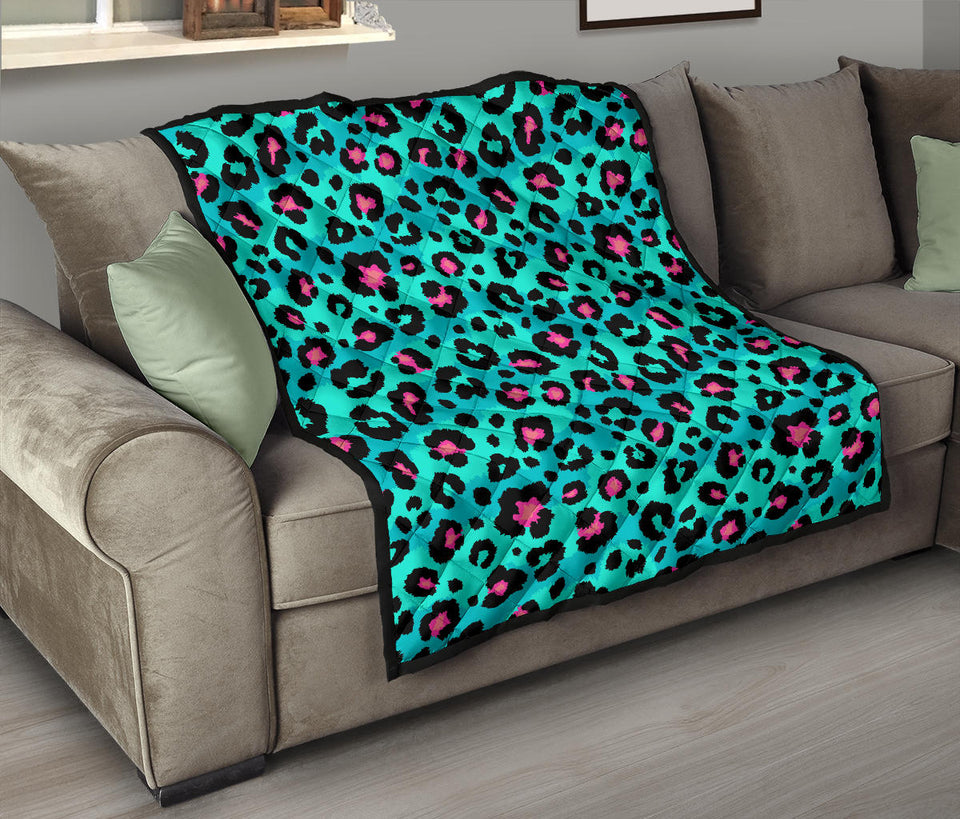 Green Leopard Skin Print Pattern Premium Quilt