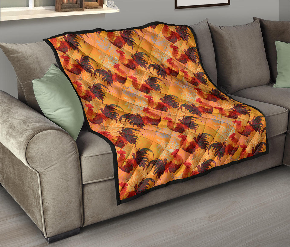 Red Rooster Chicken Cock Pattern Premium Quilt