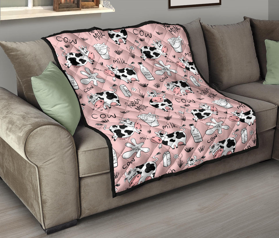 Cows Milk Product Pink Background Premium Quilt