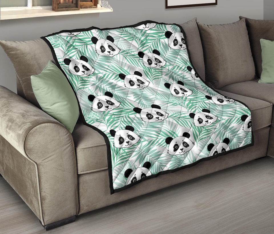 Panda Pattern Tropical Leaves Background Premium Quilt
