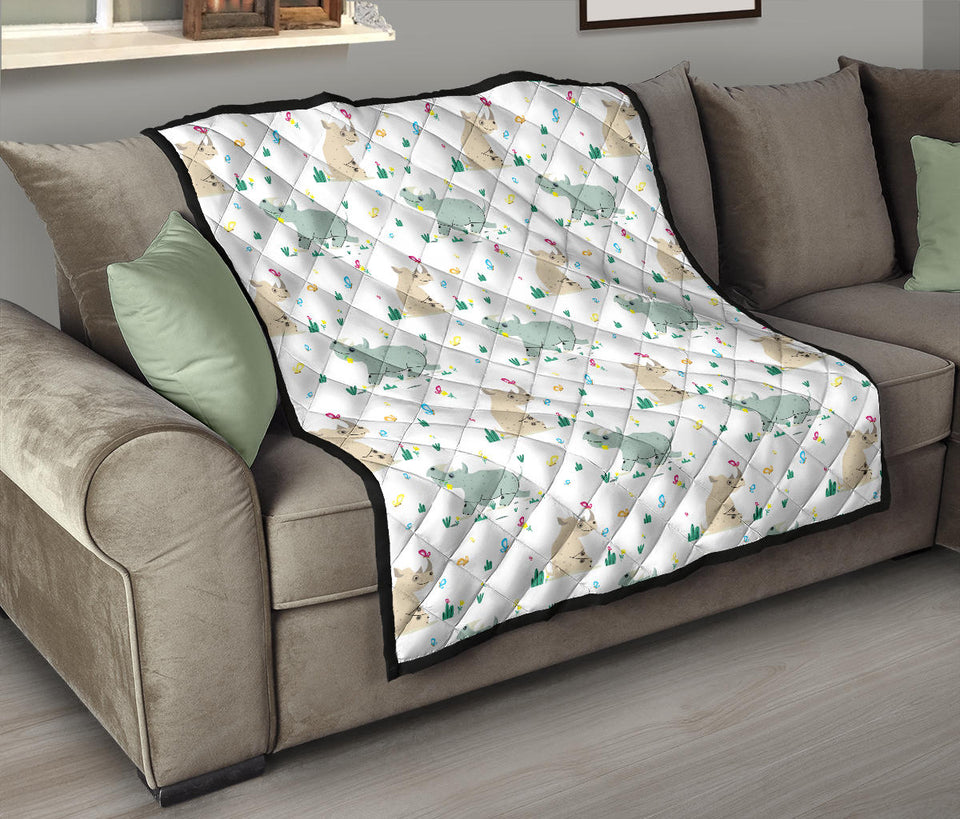 Cute Rhino Pattern Premium Quilt